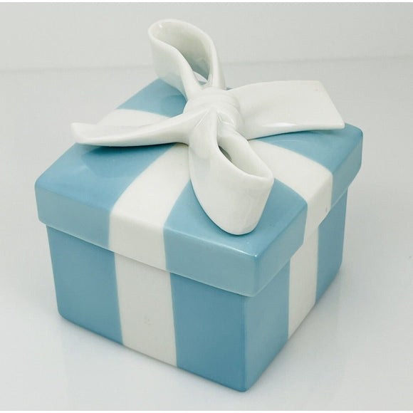 2" Small Tiffany Blue Gift Box White Porcelain Bone China Trinket Jewelry