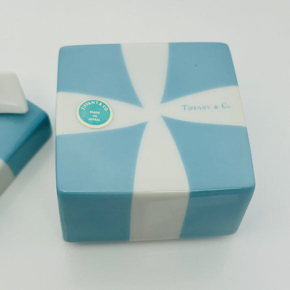2" Small Tiffany Blue Gift Box White Porcelain Bone China Trinket Jewelry