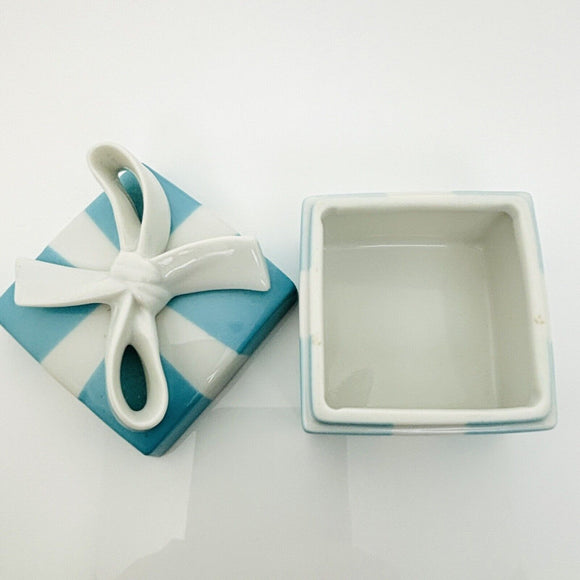 2" Small Tiffany Blue Gift Box White Porcelain Bone China Trinket Jewelry