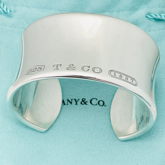 Small 6" Tiffany & Co 1837 Extra Wide Cuff Bracelet in Sterling Silver