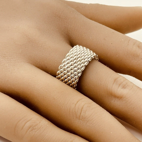 Size 10 Tiffany & Co Somerset Ring Mesh Weave Mens Unisex in Sterling Silver