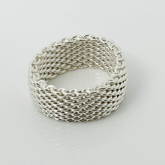 Size 10 Tiffany & Co Somerset Ring Mesh Weave Mens Unisex in Sterling Silver