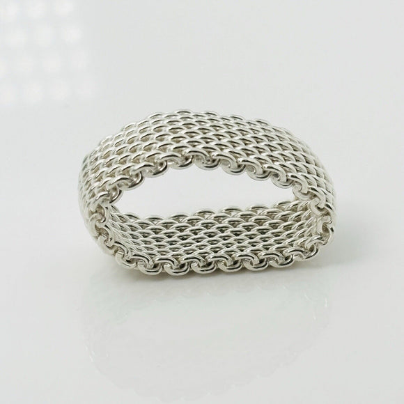 Size 10 Tiffany & Co Somerset Ring Mesh Weave Mens Unisex in Sterling Silver