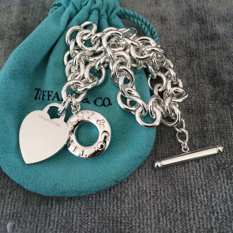 16.5" Tiffany & Co Silver Classic Blank Heart Tag TOggle Necklace in Silver
