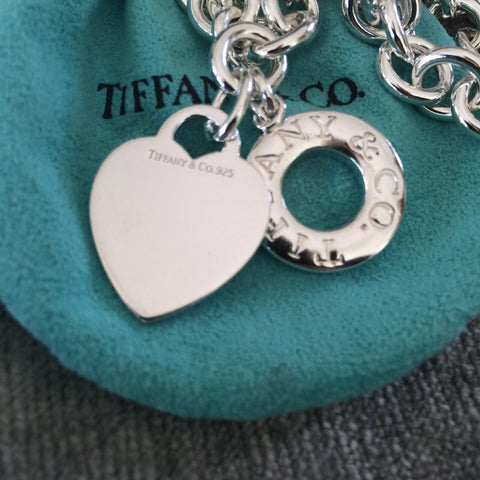 16.5" Tiffany & Co Silver Classic Blank Heart Tag TOggle Necklace in Silver - 0