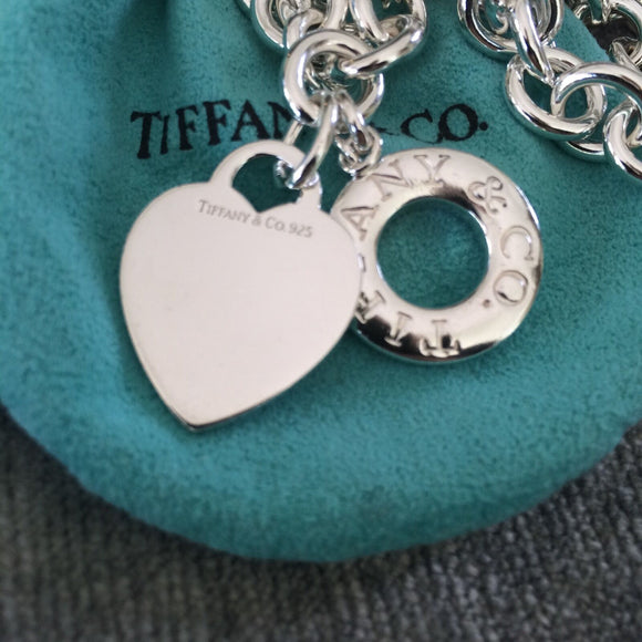 16.5" Tiffany & Co Silver Classic Blank Heart Tag TOggle Necklace in Silver