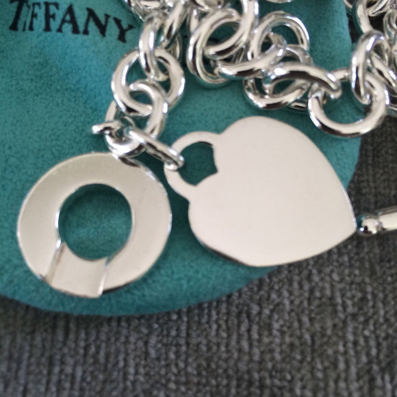 16.5" Tiffany & Co Silver Classic Blank Heart Tag TOggle Necklace in Silver
