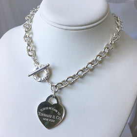 RARE 18" Please Return to Tiffany Jumbo Large Heart Tag Toggle Necklace