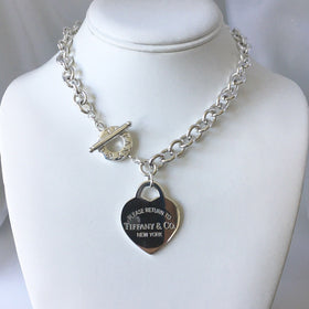 RARE 18" Please Return to Tiffany Jumbo Large Heart Tag Toggle Necklace - 0