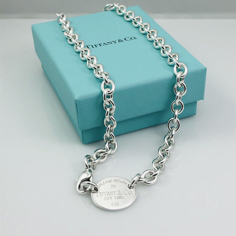 15.5" Return To Tiffany Oval Tag Choker Pendant Necklace in Sterling Silver - 0
