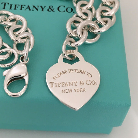 16" Please Return To Tiffany & Co New York Heart Tag Necklace in Silver