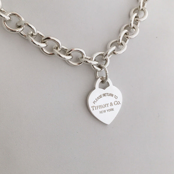 16" Please Return To Tiffany & Co New York Heart Tag Necklace in Silver