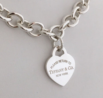 16" Please Return To Tiffany & Co New York Heart Tag Necklace in Silver