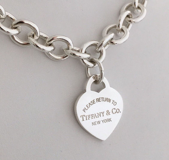 16" Please Return To Tiffany & Co New York Heart Tag Necklace in Silver