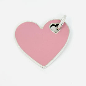 RARE Tiffany & Co Large Pink Enamel Heart Tag Pendant or Charm Sterling Silver