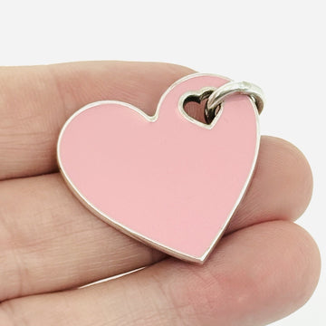 RARE Tiffany & Co Large Pink Enamel Heart Tag Pendant or Charm Sterling Silver - 0