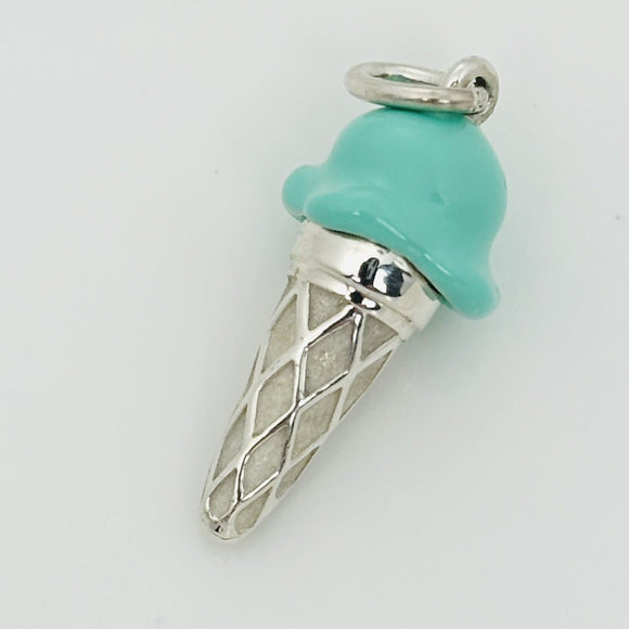 RARE Tiffany Ice Cream Cone Charm in Blue Enamel and Sterling Silver