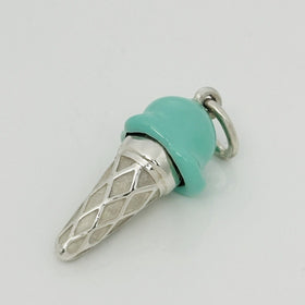 RARE Tiffany Ice Cream Cone Charm in Blue Enamel and Sterling Silver - 0