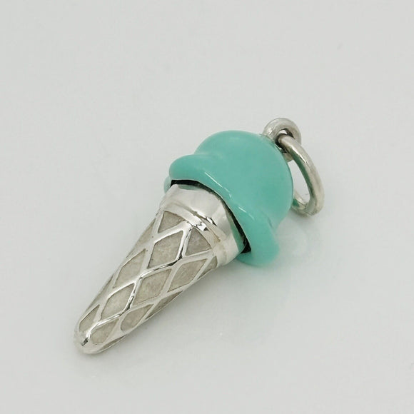 RARE Tiffany Ice Cream Cone Charm in Blue Enamel and Sterling Silver