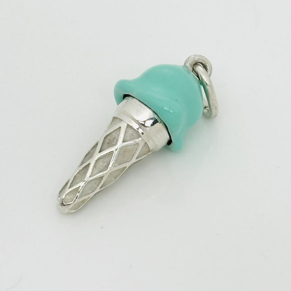 RARE Tiffany Ice Cream Cone Charm in Blue Enamel and Sterling Silver