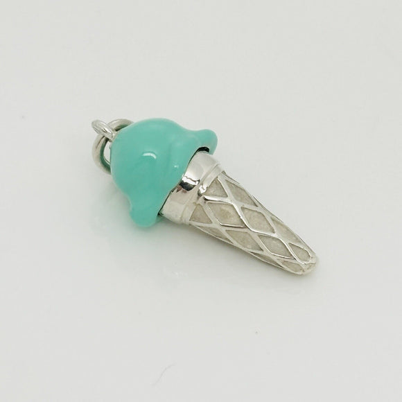 RARE Tiffany Ice Cream Cone Charm in Blue Enamel and Sterling Silver