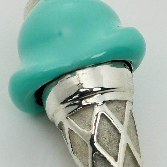RARE Tiffany Ice Cream Cone Charm in Blue Enamel and Sterling Silver