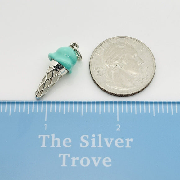RARE Tiffany Ice Cream Cone Charm in Blue Enamel and Sterling Silver