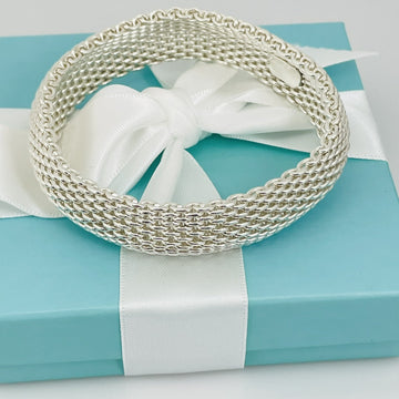 7.25" Tiffany & Co Somerset Flexible Mesh Weave Bangle Bracelet in Silver - 0