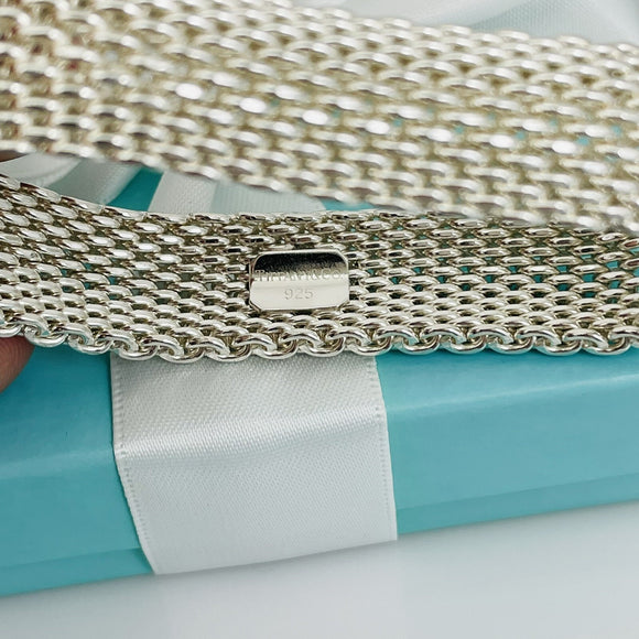 7.25" Tiffany & Co Somerset Flexible Mesh Weave Bangle Bracelet in Silver