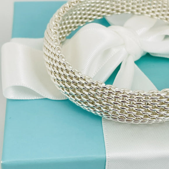 7.25" Tiffany & Co Somerset Flexible Mesh Weave Bangle Bracelet in Silver