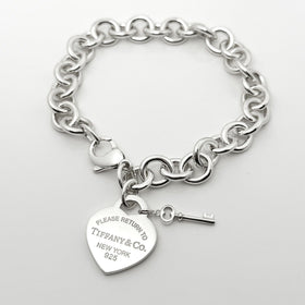 Please Return to Tiffany Heart Tag Charm Key Bracelet Medium 7.5"