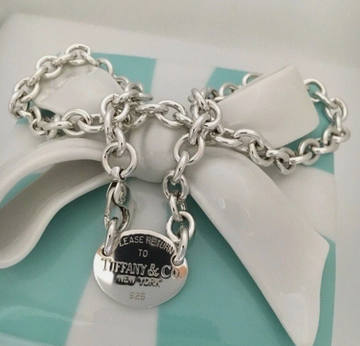 15.5" Please Return To Tiffany New York Oval Tag Choker Necklace in Silver
