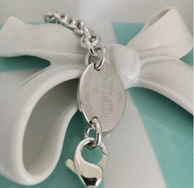 15.5" Please Return To Tiffany New York Oval Tag Choker Necklace in Silver - 0