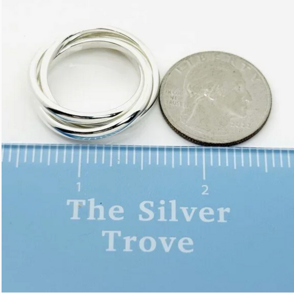 Size 7 Tiffany & Co Sterling Silver 3 Band Triple Rolling Interlocking Ring