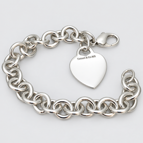 Tiffany Heart Tag Charm Bracelet in Sterling Silver Blank Engravable Heart