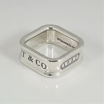 Size 4.5 Tiffany 1837 Square Ring in Sterling Silver Unisex Mens