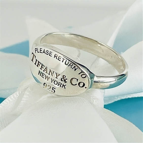 Size 5 Please Return to Tiffany & Co Oval Signet Ring in Sterling Silver