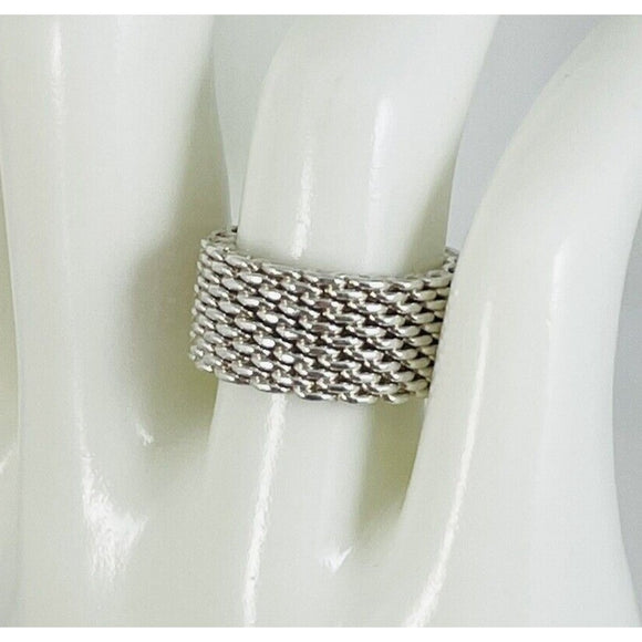 Size 6 Tiffany & Co Somerset Mesh Weave Flexible Ring in Sterling Silver