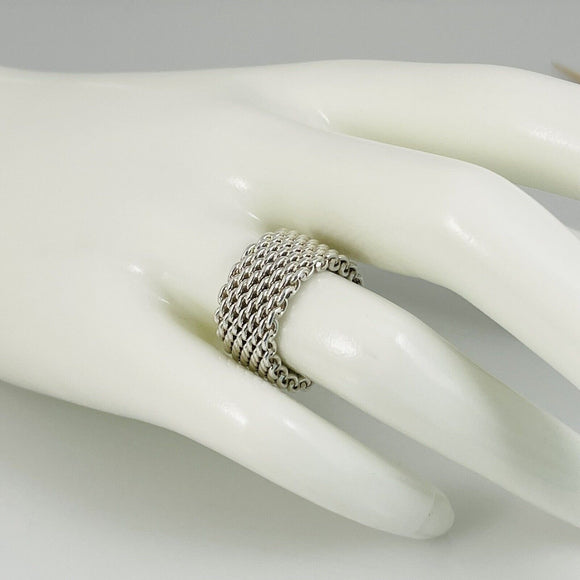 Size 6 Tiffany & Co Somerset Mesh Weave Flexible Ring in Sterling Silver