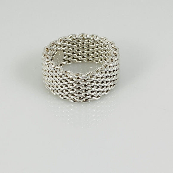 Size 6 Tiffany & Co Somerset Mesh Weave Flexible Ring in Sterling Silver