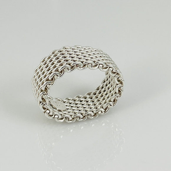 Size 6 Tiffany & Co Somerset Mesh Weave Flexible Ring in Sterling Silver
