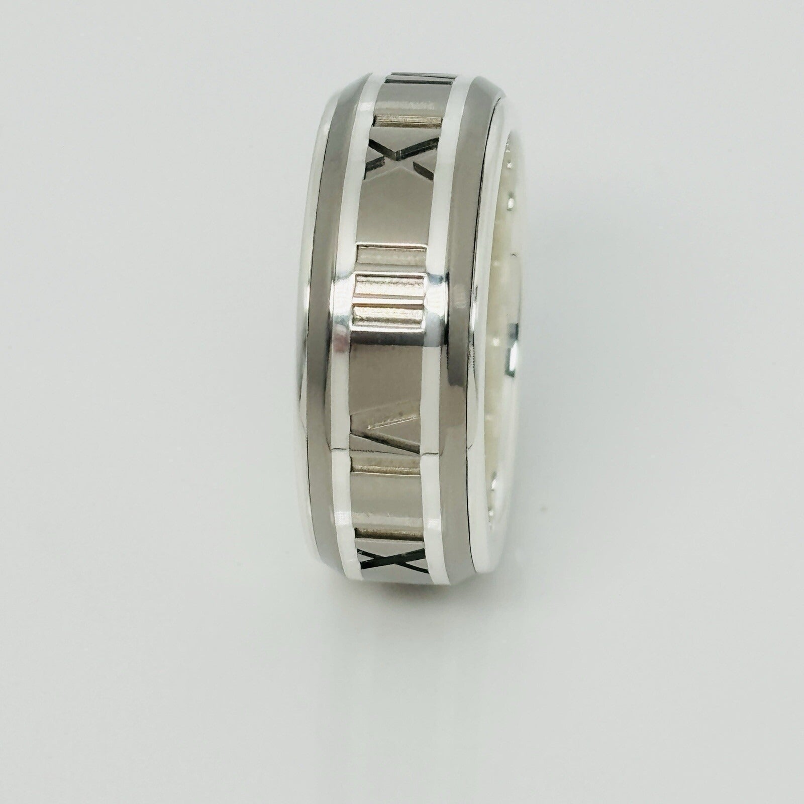 Size 9 RARE Tiffany Atlas Ring in Silver and Titanium Mens Unisex
