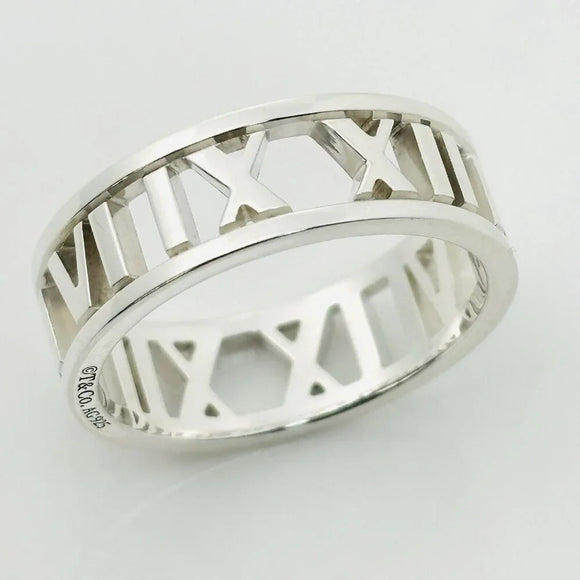 Tiffany & Co. Atlas Ring Size 12.5 Stencil Cutout Open Roman Numeral Band Mens Unisex