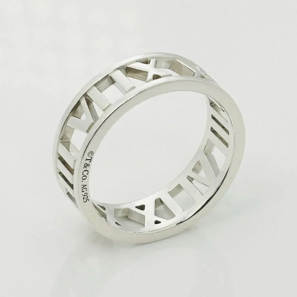Tiffany & Co. Atlas Ring Size 12.5 Stencil Cutout Open Roman Numeral Band Mens Unisex