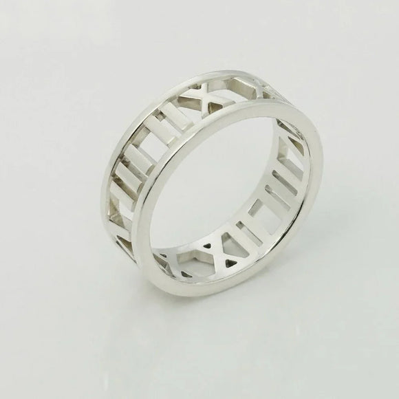 Tiffany & Co. Atlas Ring Size 12.5 Stencil Cutout Open Roman Numeral Band Mens Unisex