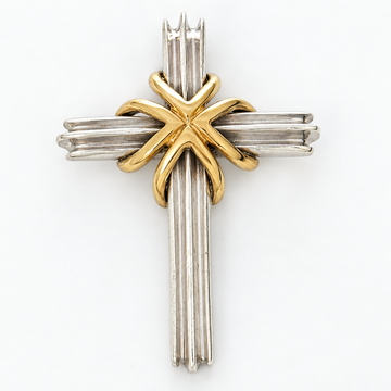 Tiffany & Co. Cross Crucifix Pendant in 925 Silver and 750 18K Gold Mens Unisex