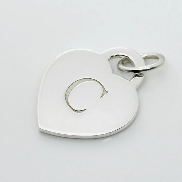 Tiffany Silver Letter C Alphabet Initial Heart Notes Engraved Charm Pendant