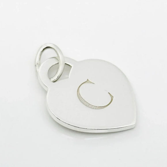 Tiffany Silver Letter C Alphabet Initial Heart Notes Engraved Charm Pendant