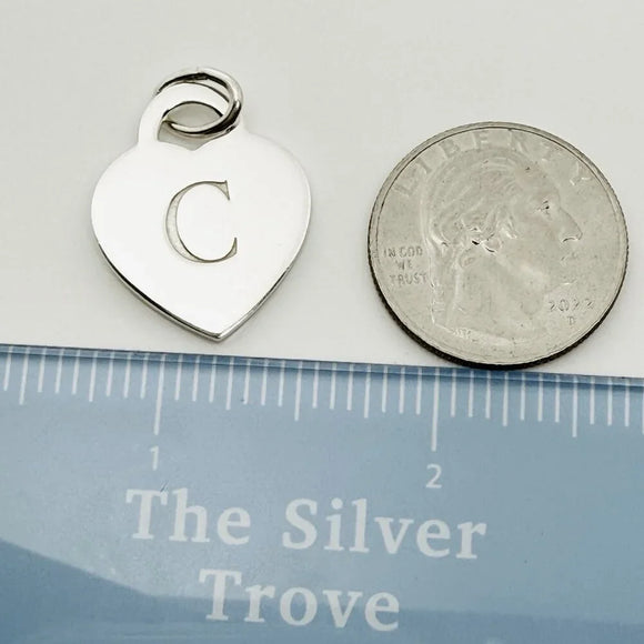 Tiffany Silver Letter C Alphabet Initial Heart Notes Engraved Charm Pendant