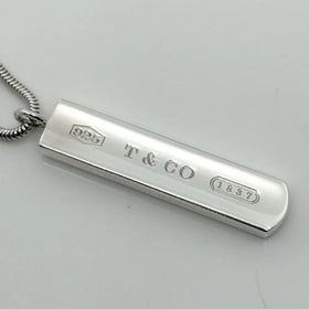 Tiffany & Co. 1837 Bar Dog Tag Pendant 18" Necklace Silver Snake Chain